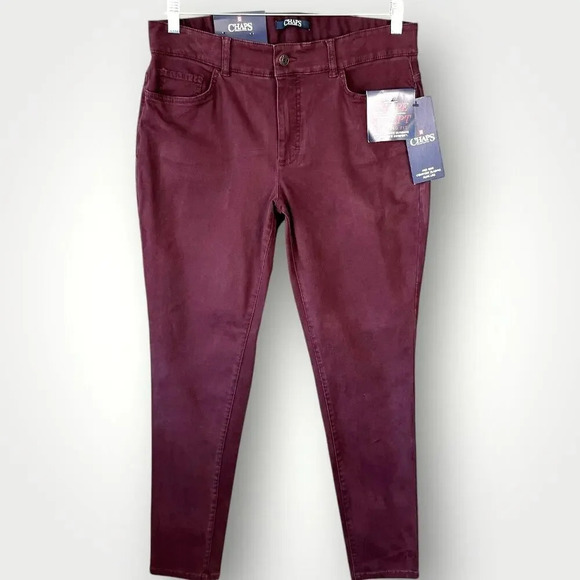 Chaps Slim Fit Shape Sculpt Skinny Leg Mid Rise Stretchy Pants Size 12 Plum Red - Picture 1 of 15